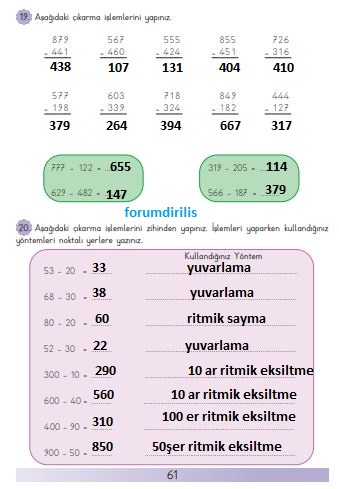 3. sınıf meb yayınları matematik ders kitabı sayfa 61