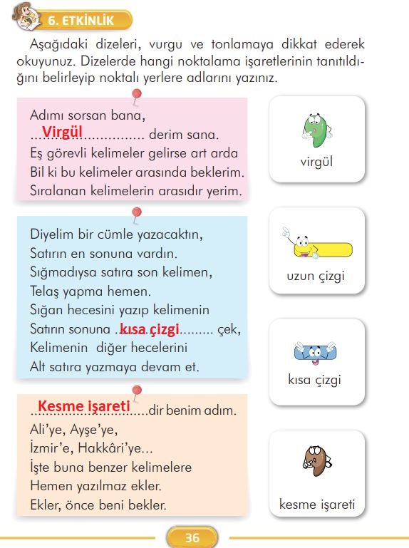 2. Sınıf Türkçe Ders Kitabı 36. Sayfa Cevapları İlke Yayınları