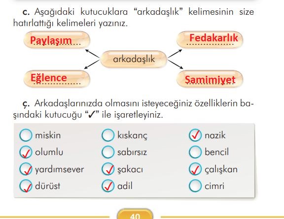 2. Sınıf Türkçe Ders Kitabı 40. Sayfa Cevapları İlke Yayınları