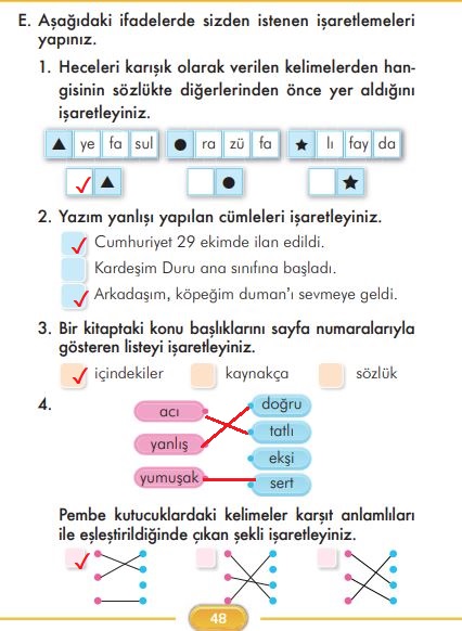 2. Sınıf Türkçe Ders Kitabı 48. Sayfa Cevapları İlke Yayınları