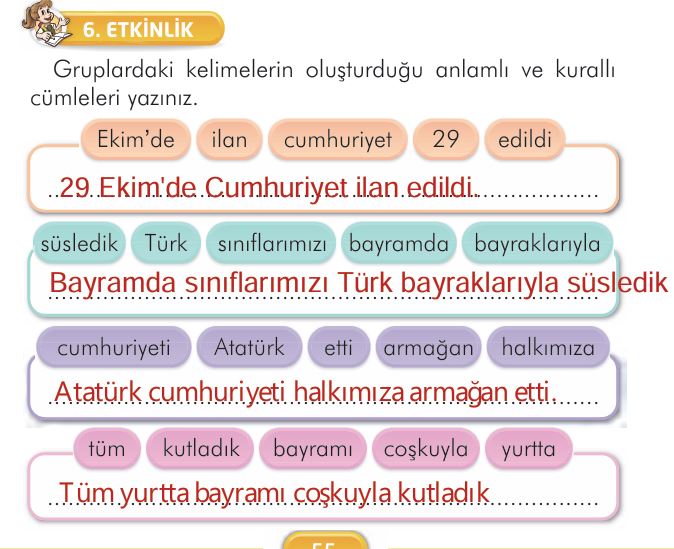 2. Sınıf Türkçe Ders Kitabı 55. Sayfa Cevapları İlke Yayınları