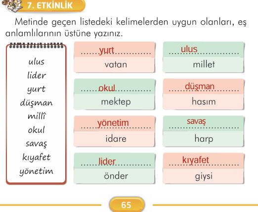 2. Sınıf Türkçe Ders Kitabı 65. Sayfa Cevapları İlke Yayınları