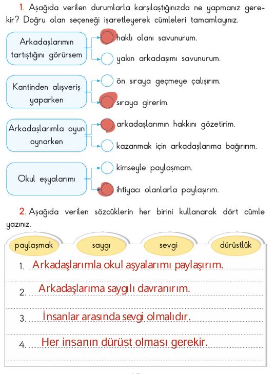 3. Sınıf Hayat Bilgisi Ders Kitabı Cevapları Sayfa 25 SDR İpekyolu Yayınları