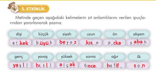 3. Sınıf Türkçe Ders Kitabı 45. Sayfa Cevapları İlke Yayınları