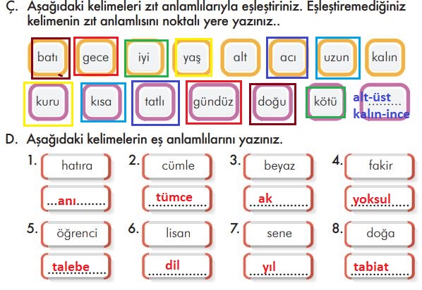 3. Sınıf Türkçe Ders Kitabı 51. Sayfa Cevapları İlke Yayınları