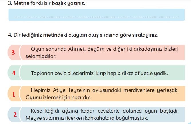 3. Sınıf Türkçe Ders Kitabı 29. Sayfa Cevapları MEB Yayınları