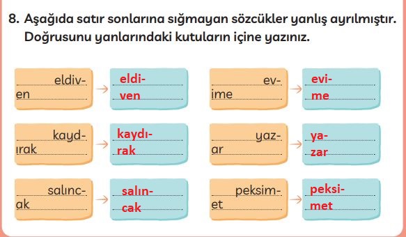 3. Sınıf Türkçe Ders Kitabı 42. Sayfa Cevapları MEB Yayınları