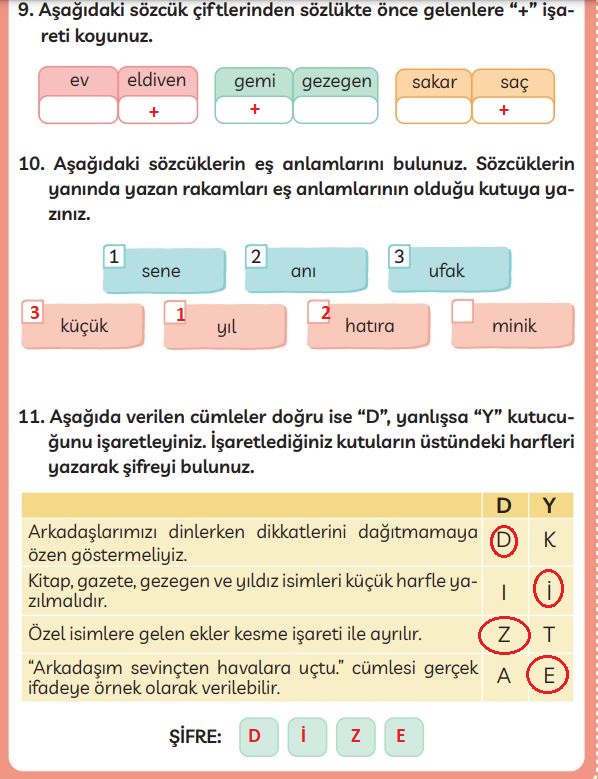 3. Sınıf Türkçe Ders Kitabı 43. Sayfa Cevapları MEB Yayınları