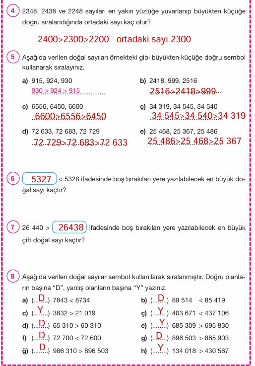 4. Sınıf Matematik Ders Kitabı Cevapları Pasifik Yayınları Sayfa 39