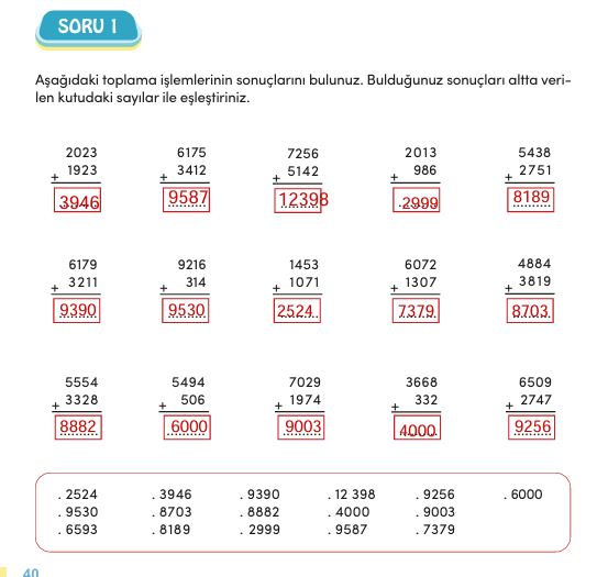 4. Sınıf MEB Matematik Ders Kitabı Cevapları Sayfa 40