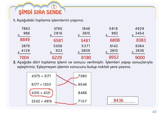 4. Sınıf MEB Matematik Ders Kitabı Cevapları Sayfa 41