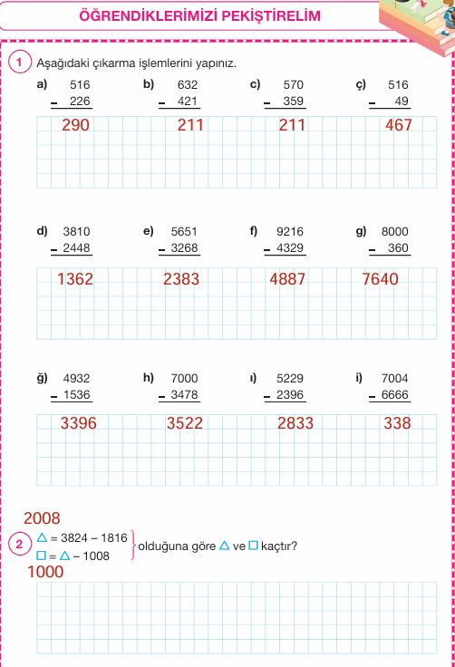 4. Sınıf Matematik Ders Kitabı Cevapları Pasifik Yayınları Sayfa 52