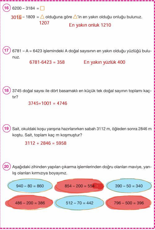 4. Sınıf Matematik Ders Kitabı Cevapları Pasifik Yayınları Sayfa 61