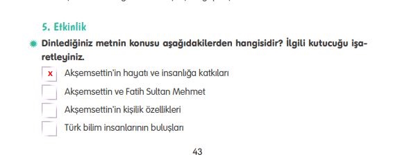 4. Sınıf Türkçe Ders Kitabı 43. Sayfa Cevapları Tuna Yayınları