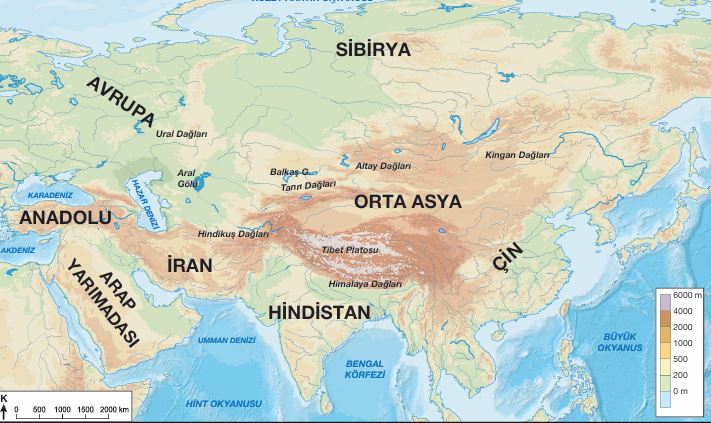 6. sınıf sosyal bilgiler sayfa 41 Orta Asya haritası