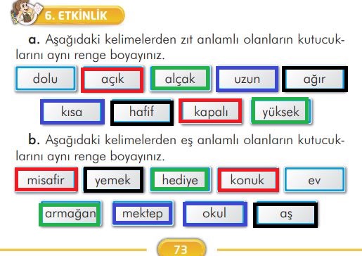 2. sınıf türkçe ders kitabı sayfa 73 cevapları ilke yayınları