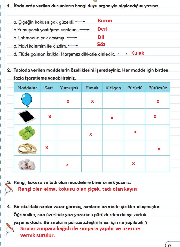 3. sınıf fen bilimleri ders kitabı cevapları sayfa 99 meb yayınları