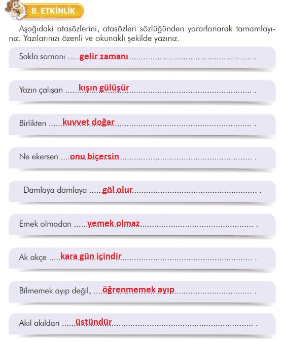 3. sınıf türkçe ders kitabı sayfa 107 cevapları ilke yayınları