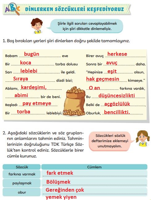 3. sınıf türkçe ders kitabı sayfa 107 cevapları meb yayınları