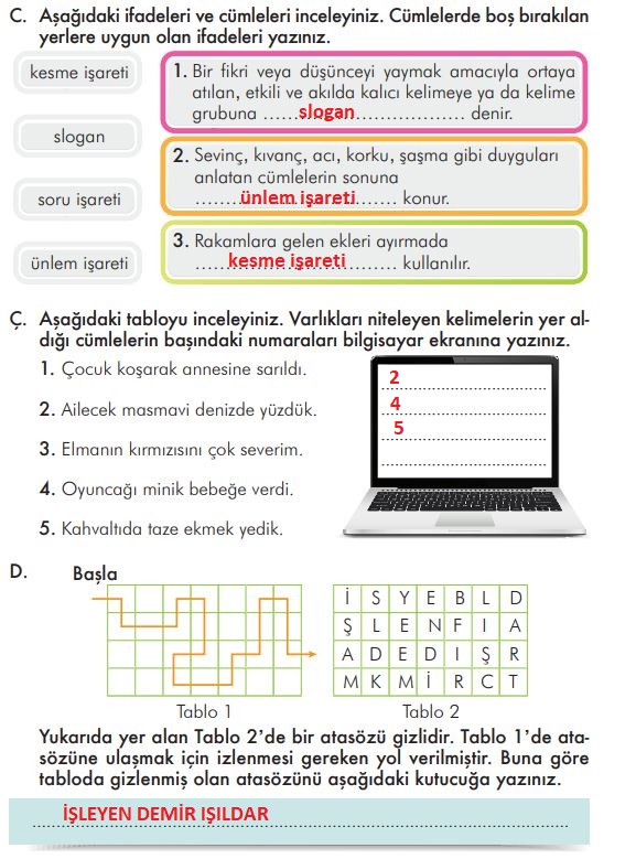 3. sınıf türkçe ders kitabı sayfa 125 cevapları ilke yayınları