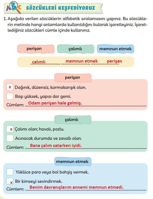 3. sınıf türkçe ders kitabı sayfa 92 cevapları meb yayınları