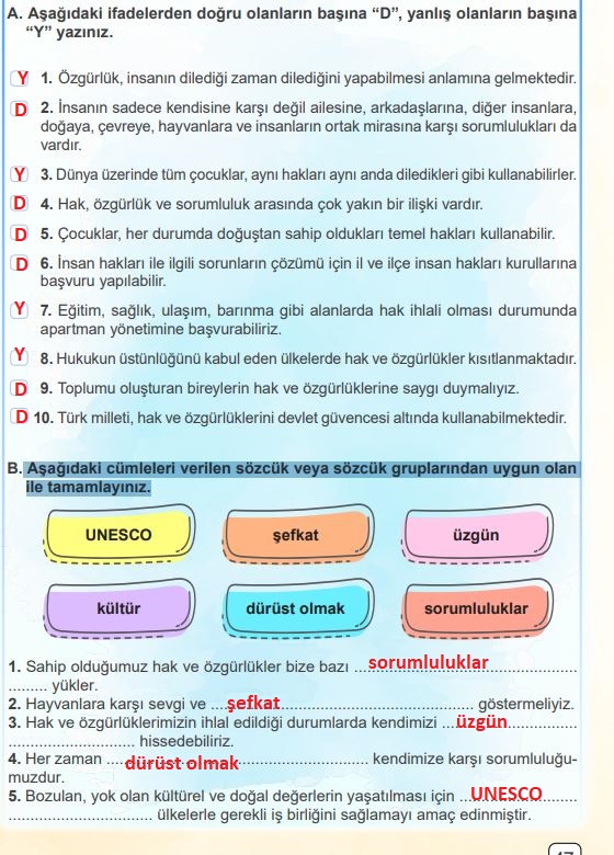 4. sınıf insan hakları 47. sayfa cevapları meb yayınları