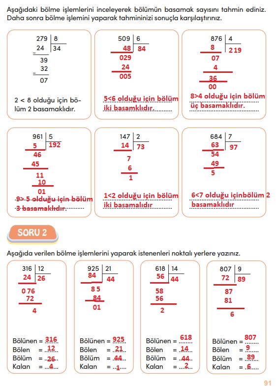 4. sınıf matematik ders kitabı cevapları sayfa 91 meb yayınları