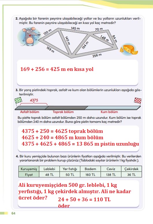 4. sınıf matematik ders kitabı sayfa 64 cevapları meb yayınları