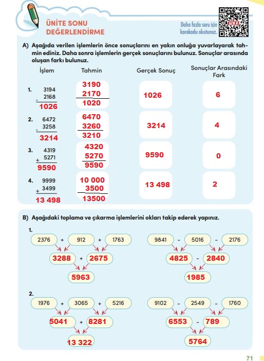 4. sınıf matematik ders kitabı sayfa 71 cevapları meb yayınları