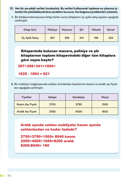 4. sınıf matematik ders kitabı sayfa 74 cevapları meb yayınları