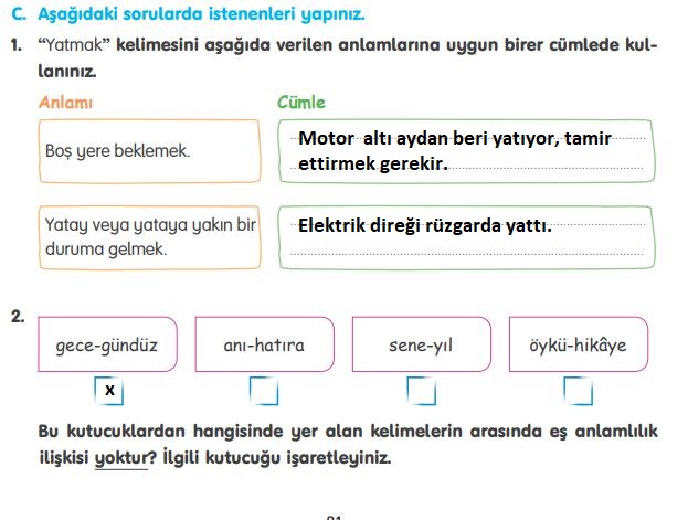 4. sınıf türkçe 81. sayfa cevapları tuna yayınları