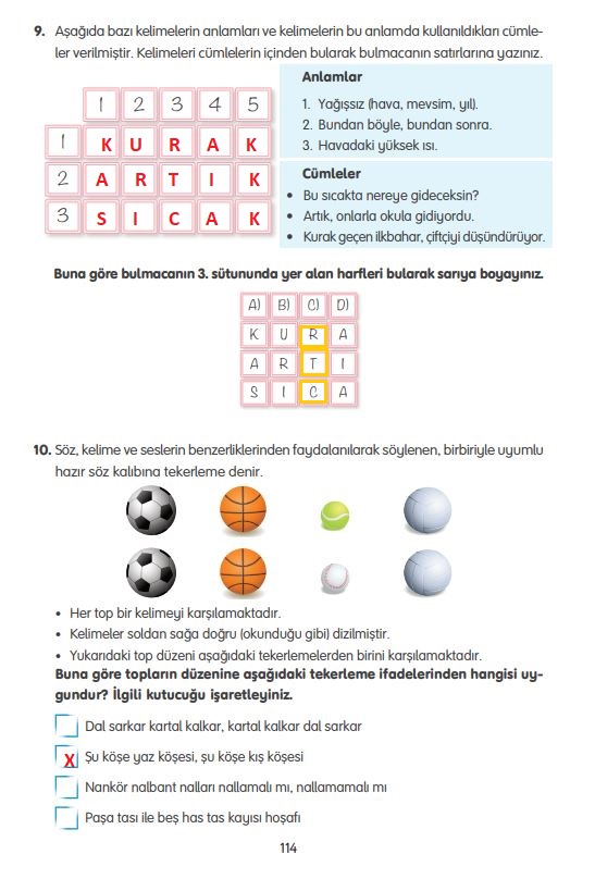 4. sınıf türkçe ders kitabı sayfa 114 cevapları tuna yayınları