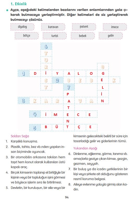 4. sınıf türkçe ders kitabı sayfa 94 cevapları tuna yayınları