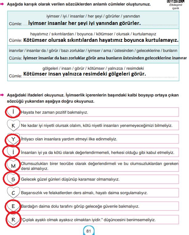 6. sınıf türkçe ders kitabı cevapları sayfa 81 yıldırım yayınları