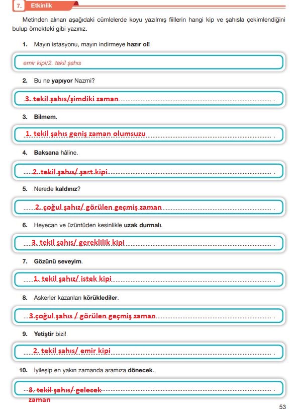 7. sınıf türkçe 53. sayfa cevapları özgün yayınları