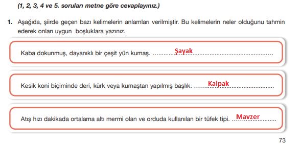 7. sınıf türkçe ders kitabı sayfa 73 cevapları özgün yayıncılık