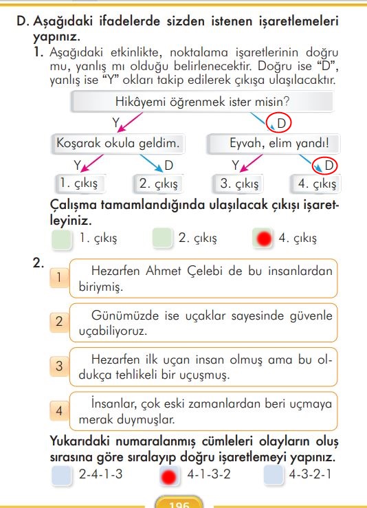 2. sınıf türkçe ders kitabı 196. sayfa cevapları ilke yayınları