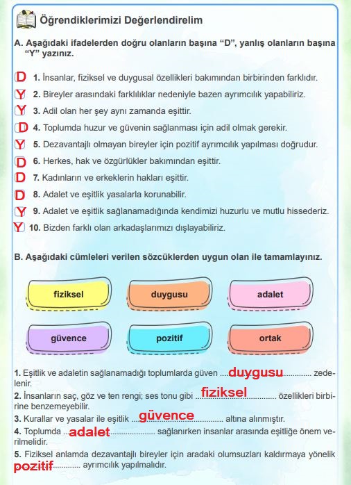 4. sınıf insan hakları sayfa 62 cevapları meb yayınları