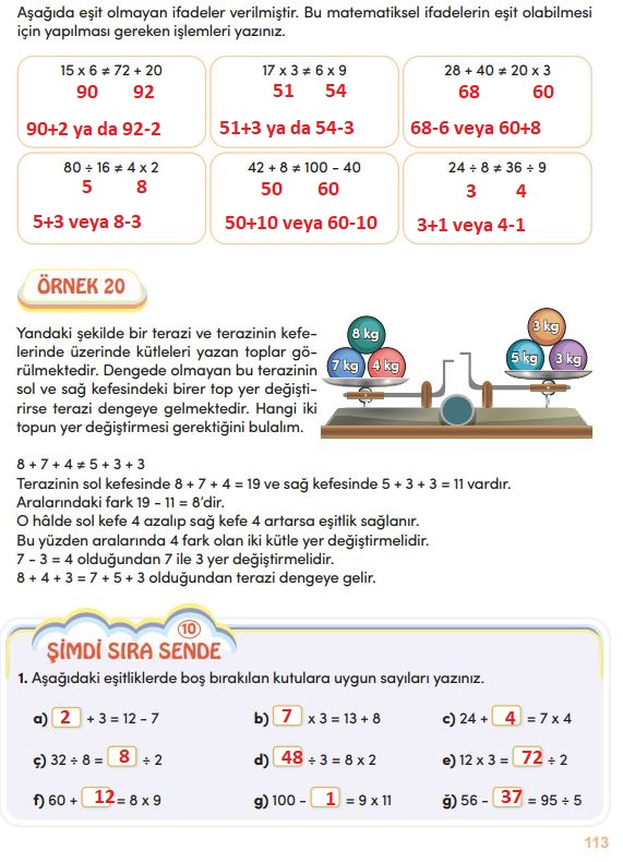 4. sınıf matemetik ders kitabı sayfa 113 cevapları meb yayınları