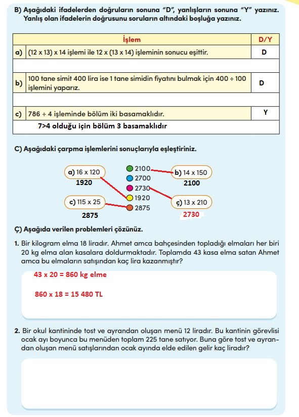 4. sınıf matemetik ders kitabı sayfa 117 cevapları meb yayınları