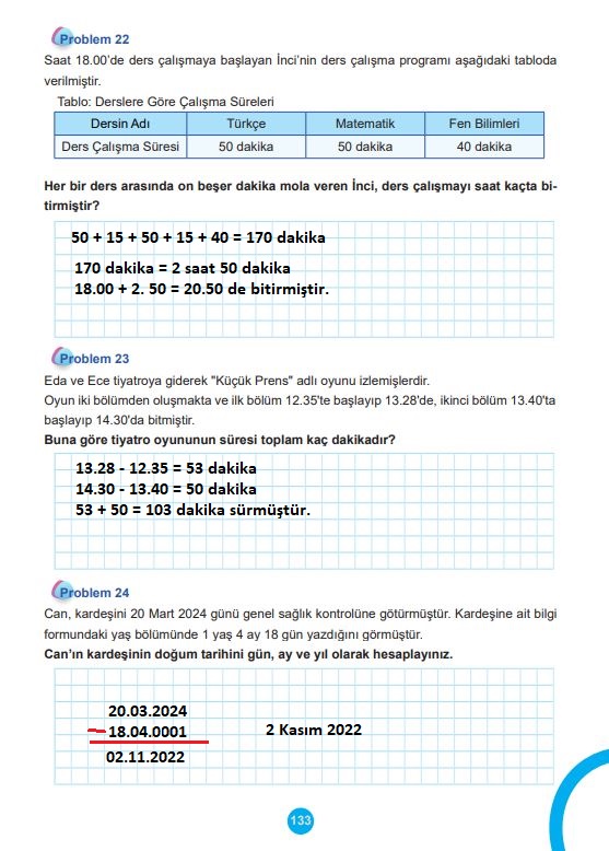 5. sınıf matematik ders kitabı cevapları sayfa 133 meb yayınları 1. kitap