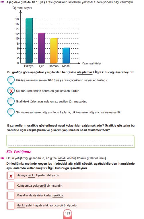 6. sınıf türkçe ders kitabı sayfa 133 cevapları yıldırım yayınları