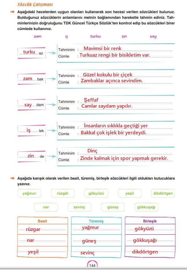 6. sınıf türkçe yıldırım yayınları cevapları sayfa 144