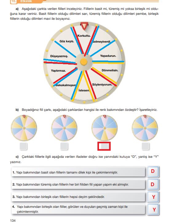 7. sınıf Türkçe özgün yayınları sayfa 134 cevapları