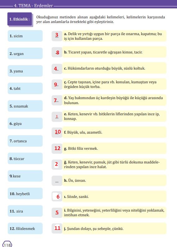 7. sınıf türkçe ders kitabı sayfa 118 cevapları meb yayınları