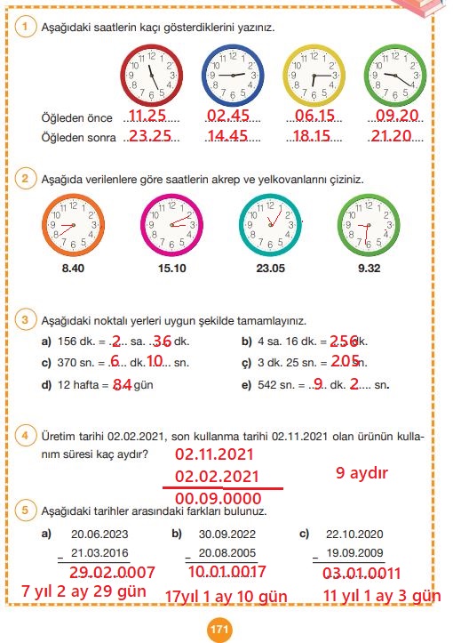 4. sınıf matematik ders kitabı sayfa 171 cevapları pasifik yayınları