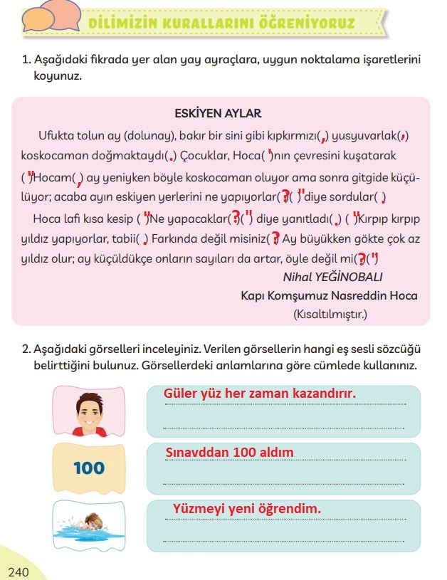 3. sınıf Meb yayınları Türkçe ders kitabı cevapları sayfa 240