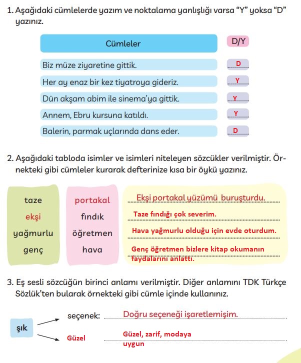 3. sınıf Meb yayınları Türkçe ders kitabı cevapları sayfa 251