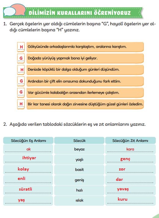 3. sınıf Meb yayınları Türkçe ders kitabı cevapları sayfa 269