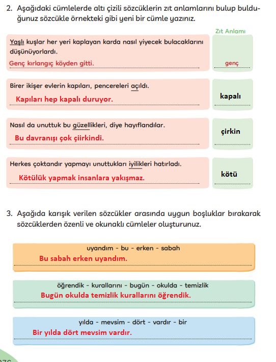 3. sınıf Meb yayınları Türkçe ders kitabı cevapları sayfa 276